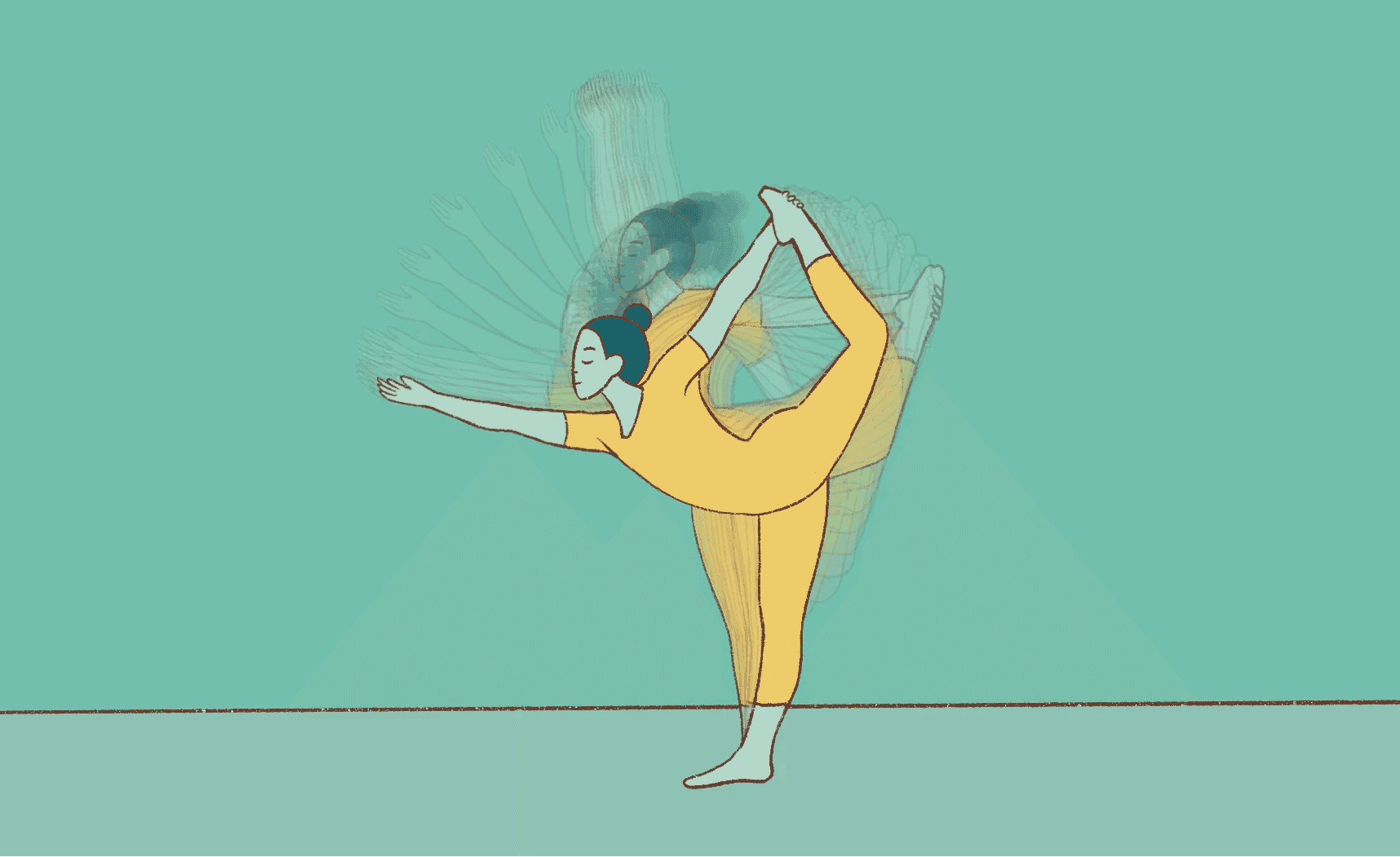 Illustration of a person in dancer yoga pose